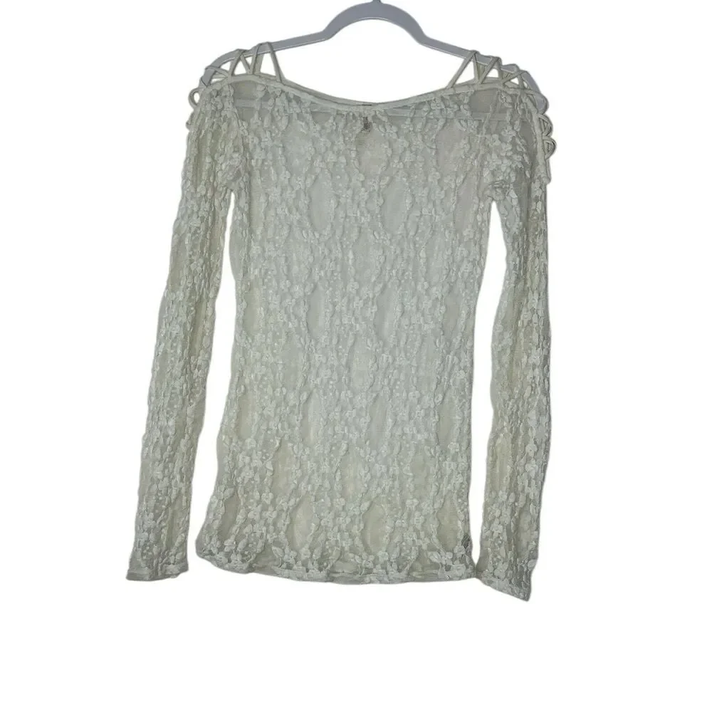 Free People Intimately Top Women Small White Lace‎ Long Sleeve Bodycon Coquette